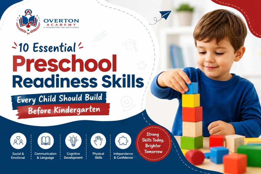 Child building colorful blocks while learning essential preschool readiness skills