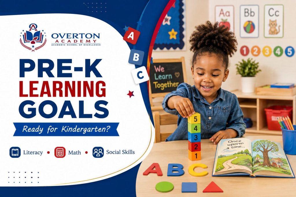 Pre-K learning goals for literacy, math, and social skills before kindergarten
